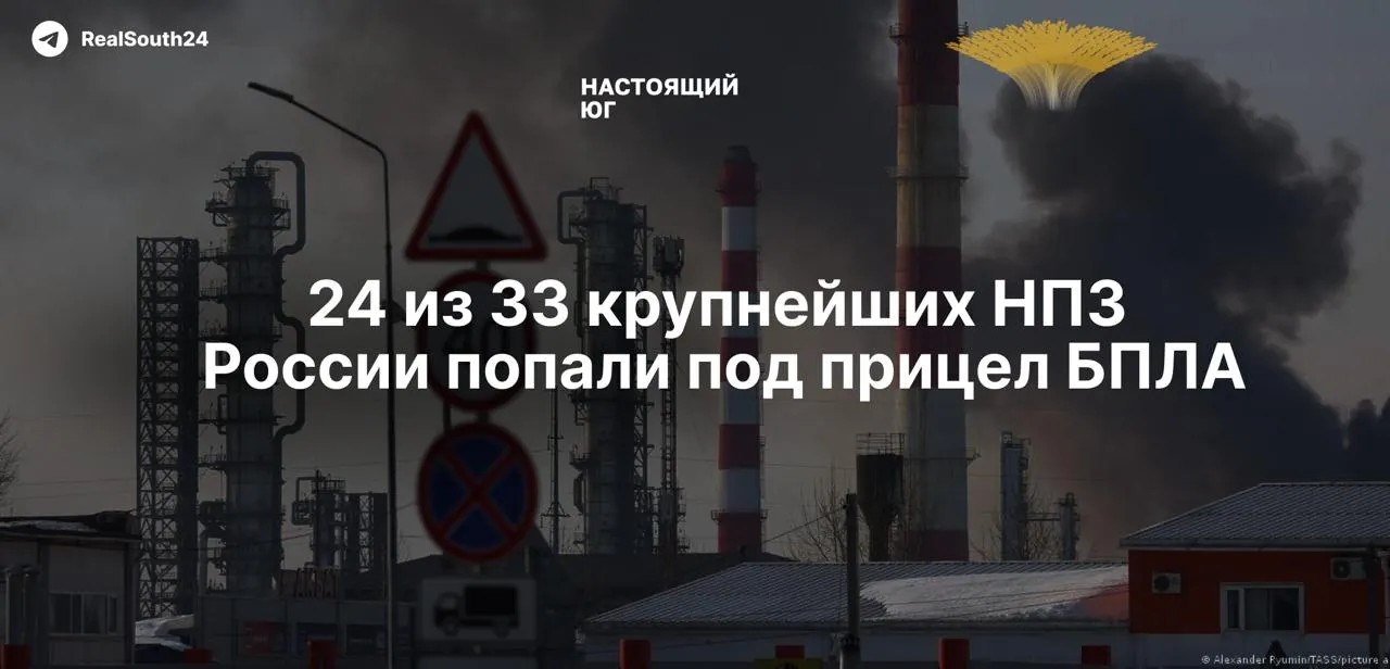 Аналитики фиксируют не менее 158 ударов по российским НПЗ: 24 из 33 ключевых заводов пострадали, объёмы переработки откатились к уровням 2009 года, ситуация признаётся критической.