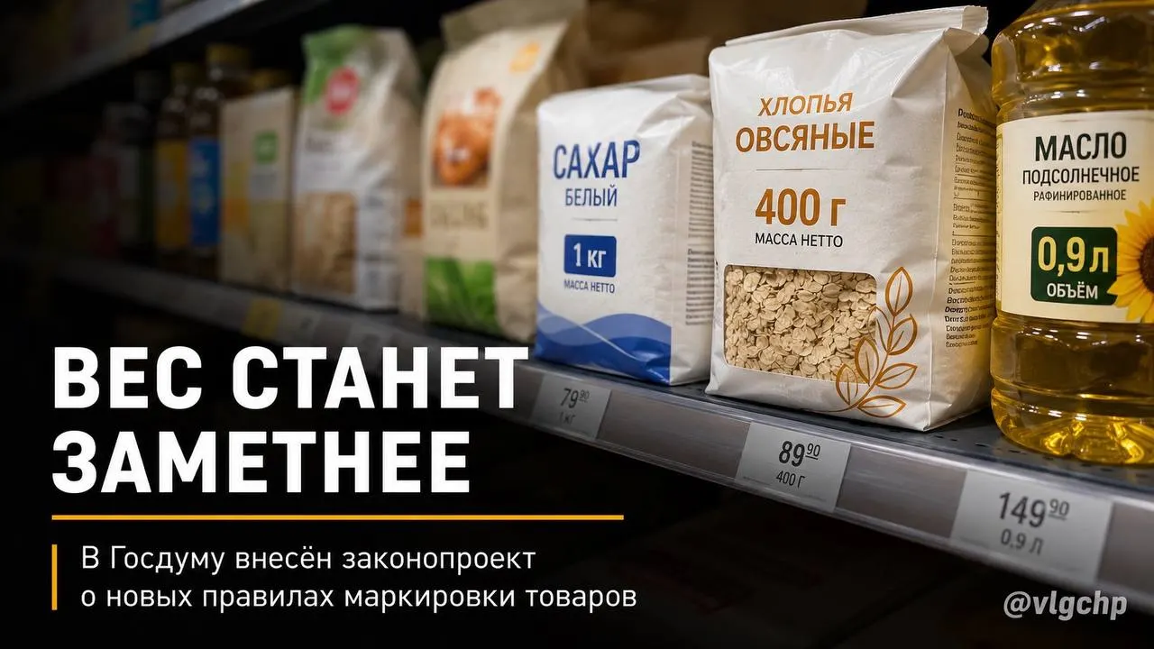 Инициатива предлагает обязать указывать вес и объём на лицевой стороне упаковки крупным шрифтом, уменьшать саму упаковку при сокращении количества товара и установить минимальный размер информации на ценниках. Пока — проект на рассмотрении.