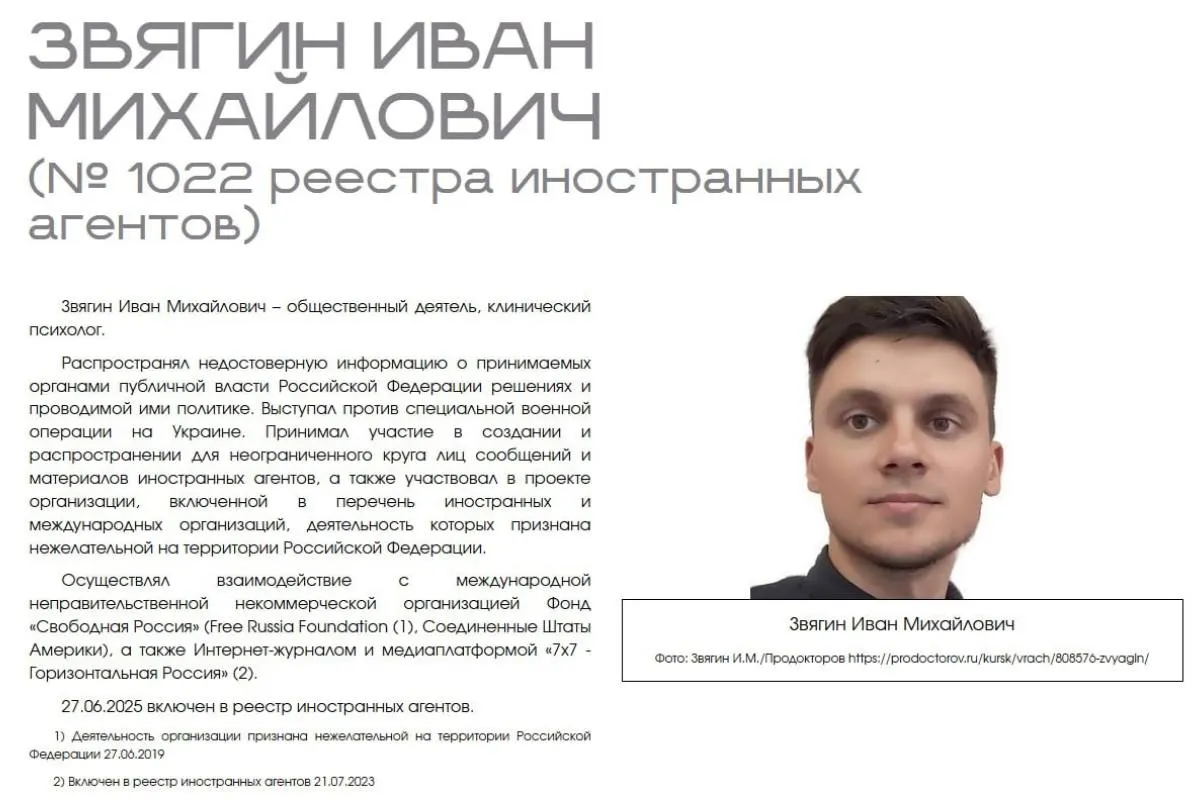 Иван Звягин обратился в суд с требованием признать, что раздел на сайте Минюста, где опубликованы сведения об «иноагентах», нарушает его права и носит характер профессиональной дискриминации.