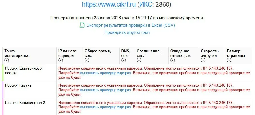 Ресурс Центральной избирательной комиссии перестал открываться для пользователей в России — это совпало с публикацией деклараций кандидатов 21–22 июля. Официальных комментариев пока нет.